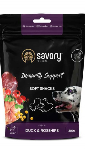 Ласощі м'які Savory для зміцнення імунітету собак, качка та шипшина 200г