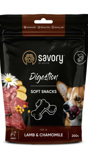 Ласощі м'які Savory для покращення травлення собак, ягня та ромашка 200г