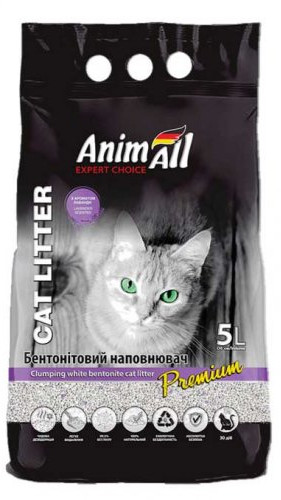 Наповнювач Анімалл Бентолін. білий 5л з ароматом лаванди