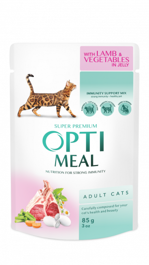 OPTIMEAL  вологий корм для котів з ягням та овочами в желе 0,085 кг