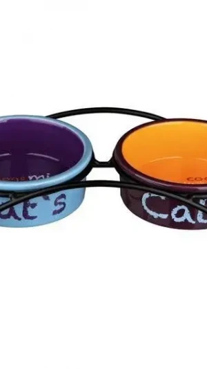 Подставка "Eat on Feet" с яркими керам. мисками д/котов 0,3л/12см